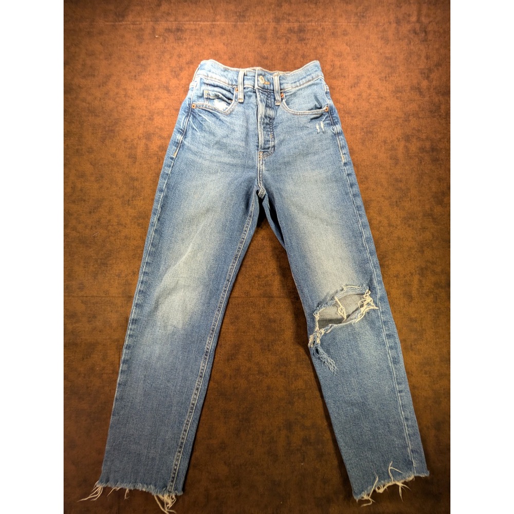 Old Navy Sky-Hi Straight Distressed Extra High Rise Jeans Blue Size 0 Button Fly